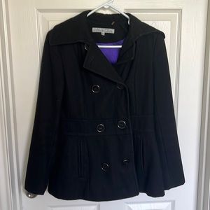KENNETH COLE Black Fitted Pea Coat Size 4
